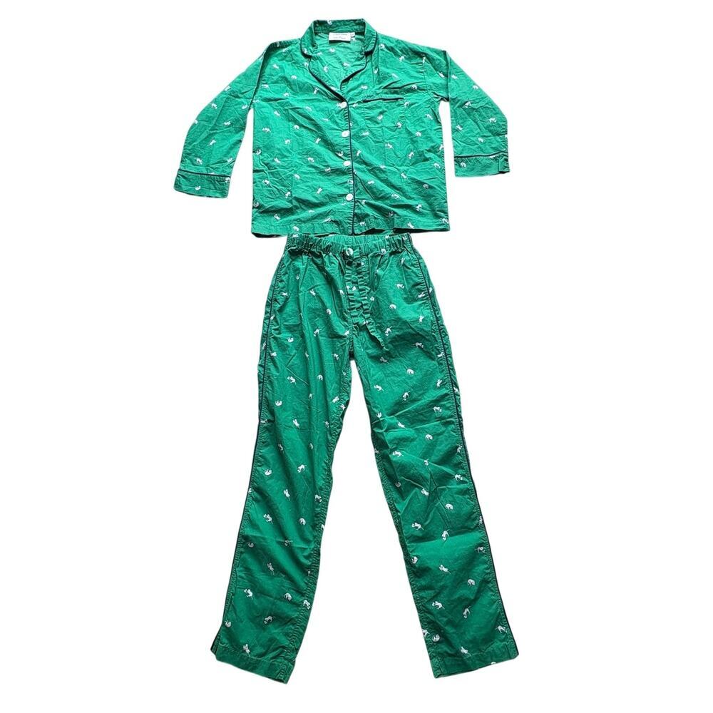 Sleepy Jones x New Yorker Women's XXS Green Dog Print Pajama Set Cotton